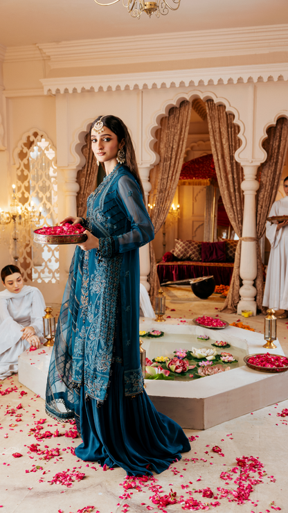 Zebtan | Zircon Wedding Formals | ZARTASHA ZQ-03 XL Teal Blue Chiffon