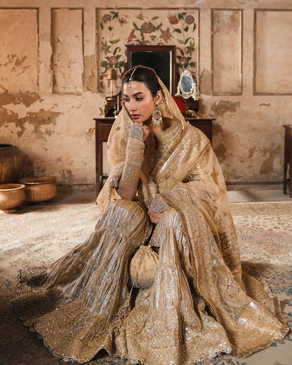 Faiza Saqlain | Zimmal Formals | Camillie L Gold Kundan Zari