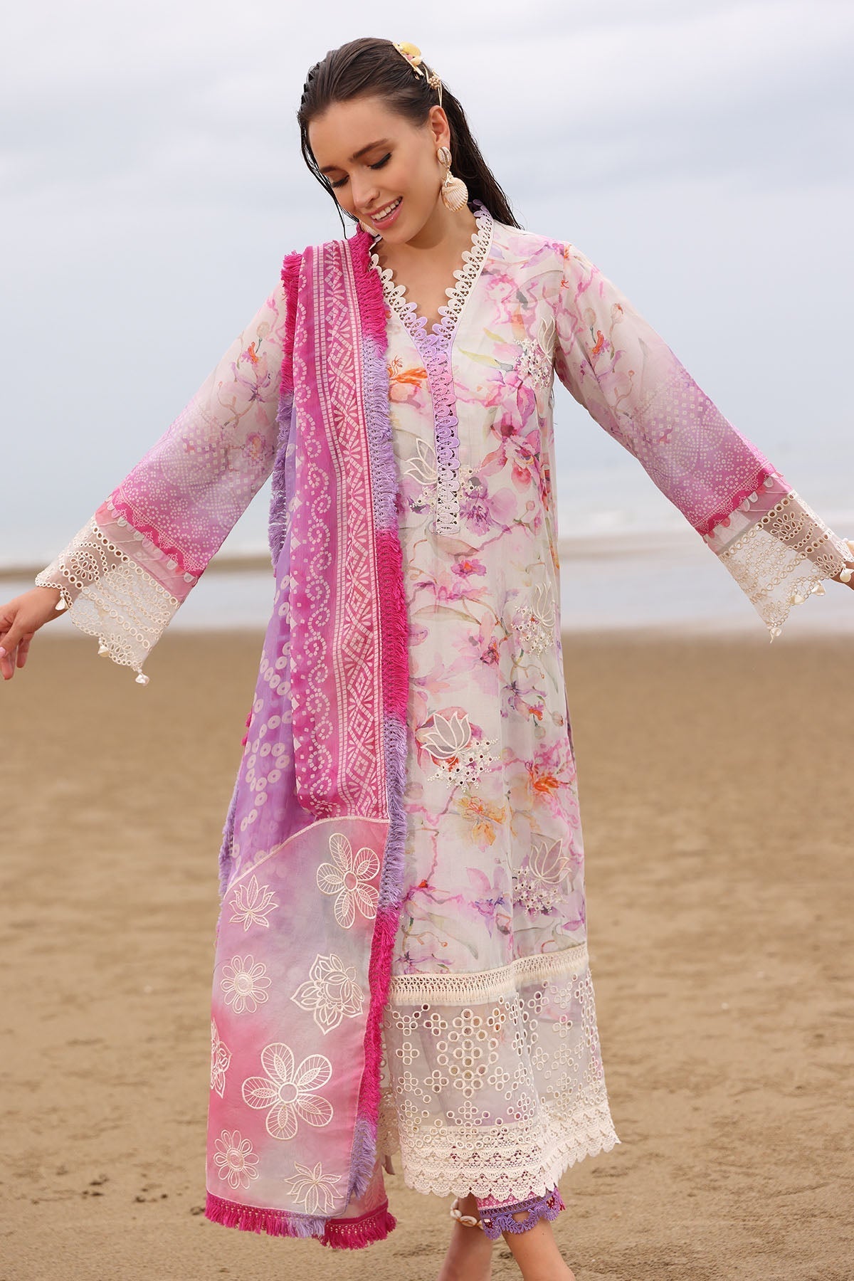 Nureh | Gardenia Embroidered Lawn 25 | NSG-172 Custom Size Ivory Lawn