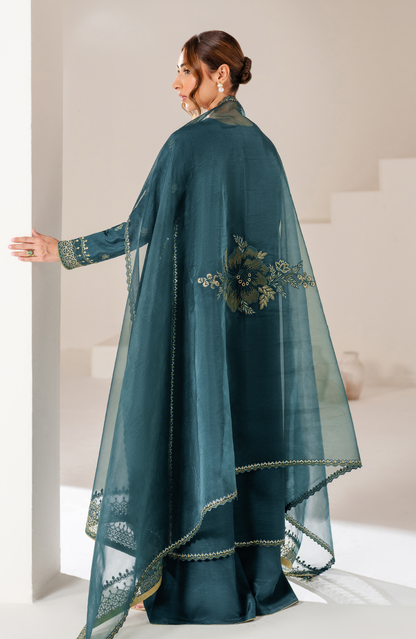 Seran | Eid Luxe Pret 25 | ZEINA S Teal Green Raw Silk