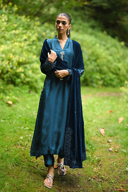 Hue Pret | Farasha Luxury Winter | Mina Custom Size Teal Blue Pure Sheesh Silk