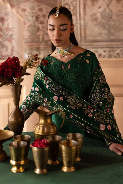 Nureh | Nur Mahal Formals | NE-138 XL Dark Green Silk