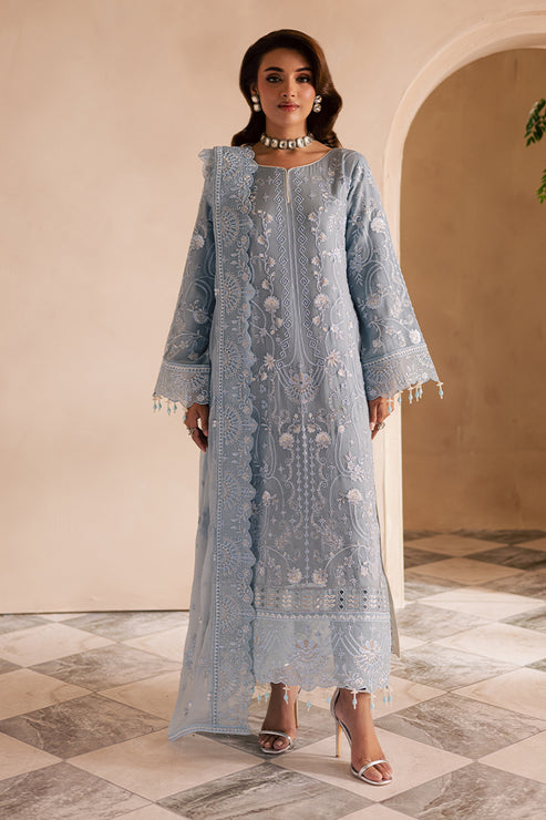 Emaan Adeel | Miraan luxury chiffon | AVIRA XS LIight blue Grey Chiffon