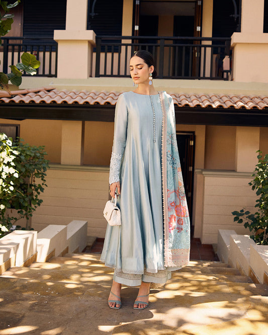 Faiza Saqlain | Carmela Luxury Pret | Leia XS Pastel Blue Oak Silk