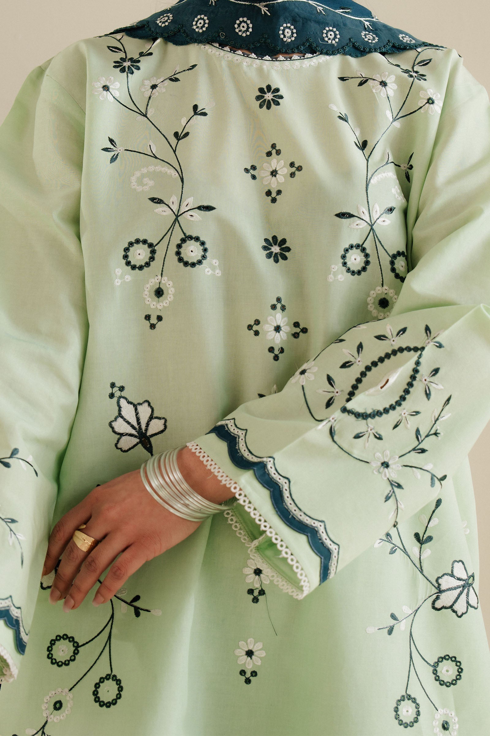 Zara Shahjahan | Eid Pret 25 | CR25P0212 M Pastel Mint Cambric