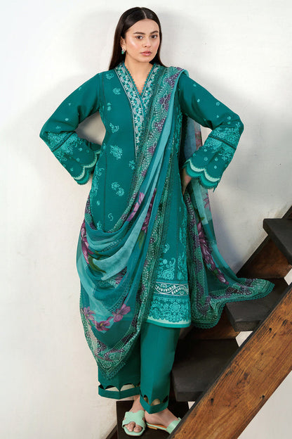 Farasha | Summer Weaves Embroidered Lawn | Dewy Teal M Teal Green Lawn