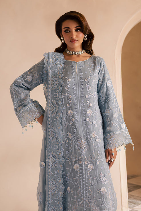 Emaan Adeel | Miraan luxury chiffon | AVIRA L LIight blue Grey Chiffon