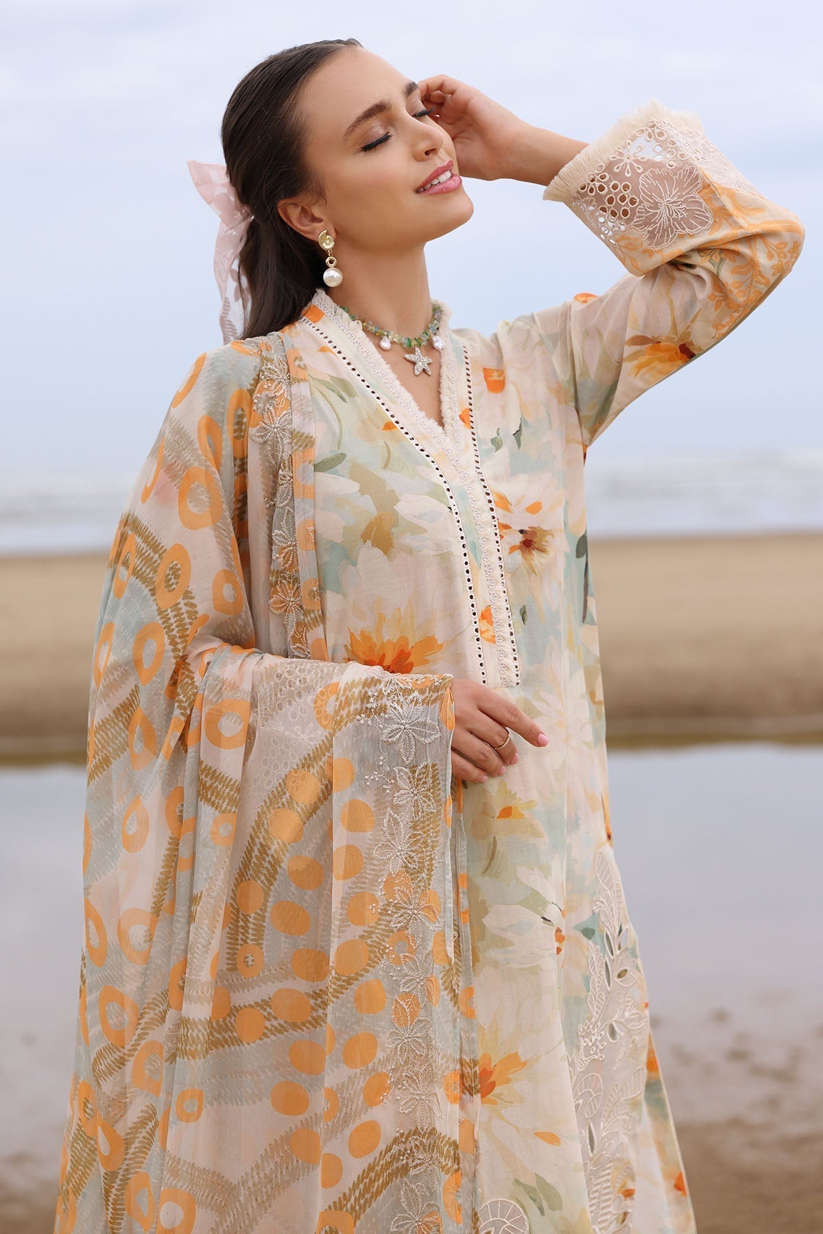 Nureh | Gardenia Embroidered Lawn 25 | NSG-169 Custom Size Ivory Lawn