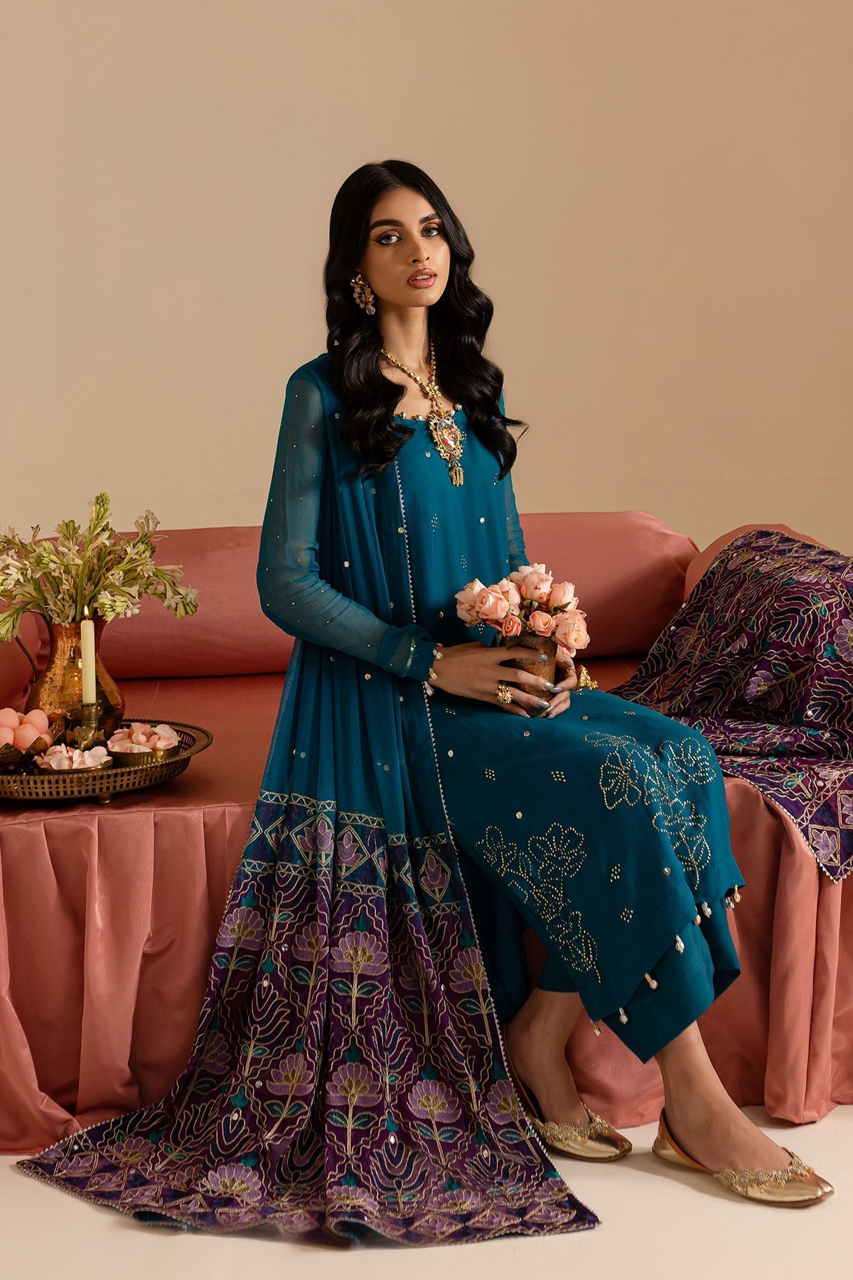 Nureh | Mukeshkari Formals | MK-10 Custom Size Sea Green Chiffon