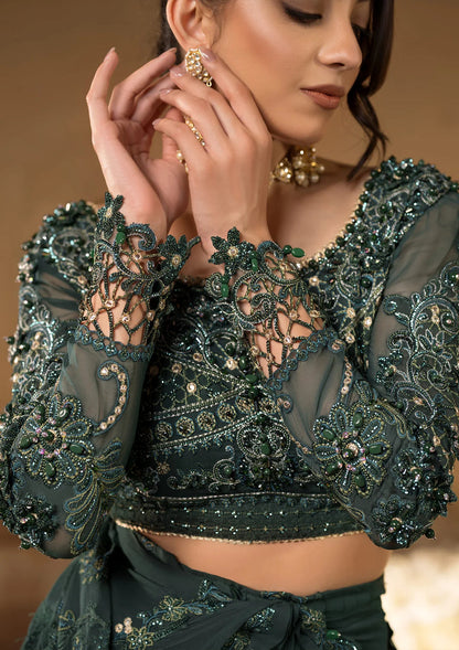 Elaf Premium | Formal Handwork Collection | EFH-01 JAHAN ARA S Bottle Green Chiffon