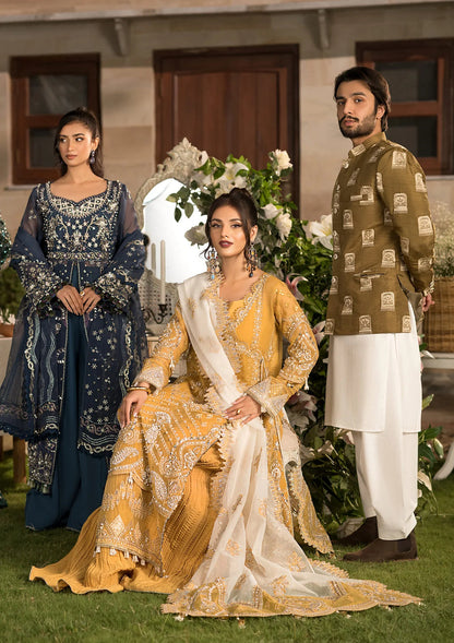 Elaf Premium | Formal Handwork Collection | EFH-07 SAHAR S Dull Gold Organza