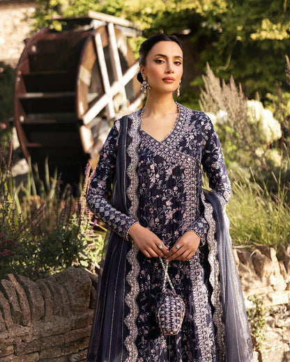 Faiza Saqlain | Adeen Formals | Darcel M Deep Purple Embroidered Velvet