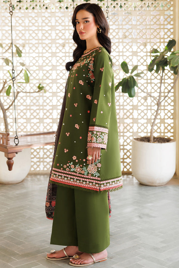 Farasha | Summer Weaves Embroidered Lawn | Olivine Dreams L Olive Green Lawn