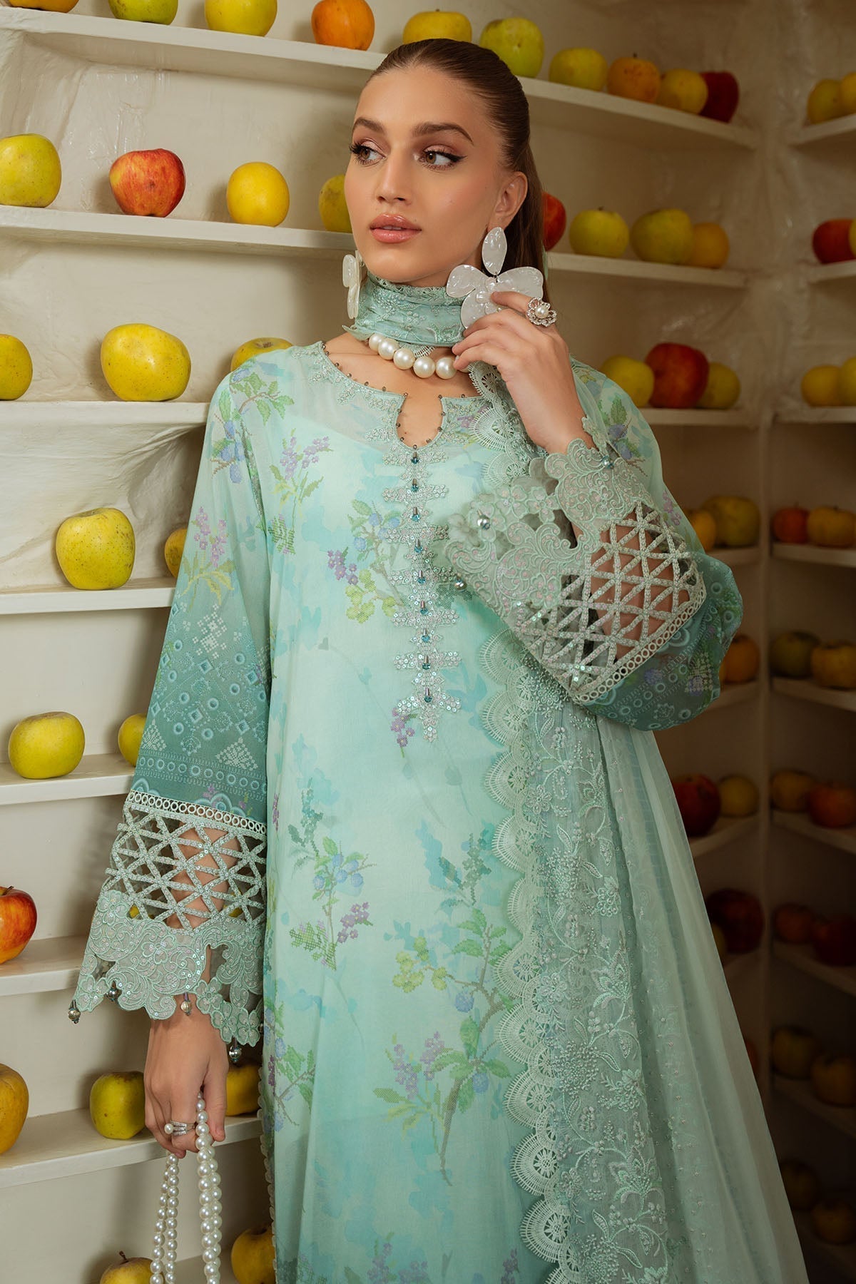 Nureh | Maya Swiss Lawn | NS-150 M Light Ferozi Lawn