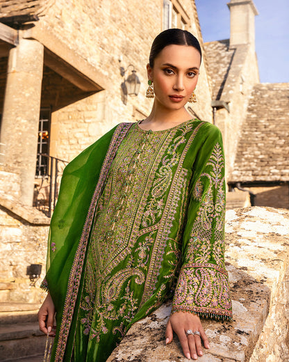 Faiza Saqlain | Adeen Formals | Tegan XL Forest Green Embroidered Velvet