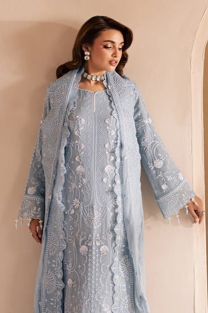 Emaan Adeel | Miraan luxury chiffon | AVIRA XL LIight blue Grey Chiffon