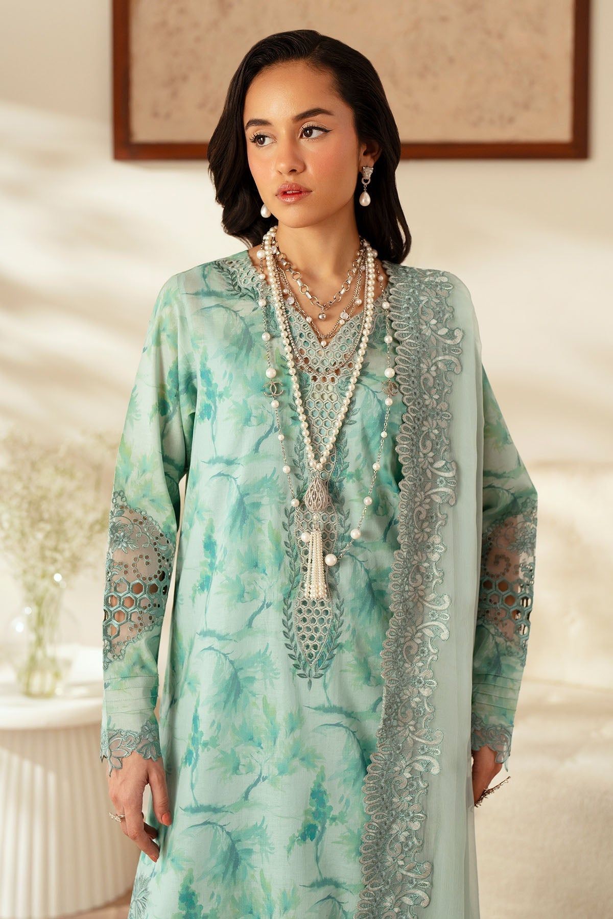 Nureh | Feya Eid Lawn | FE-03 Custom Size Ice Blue Lawn