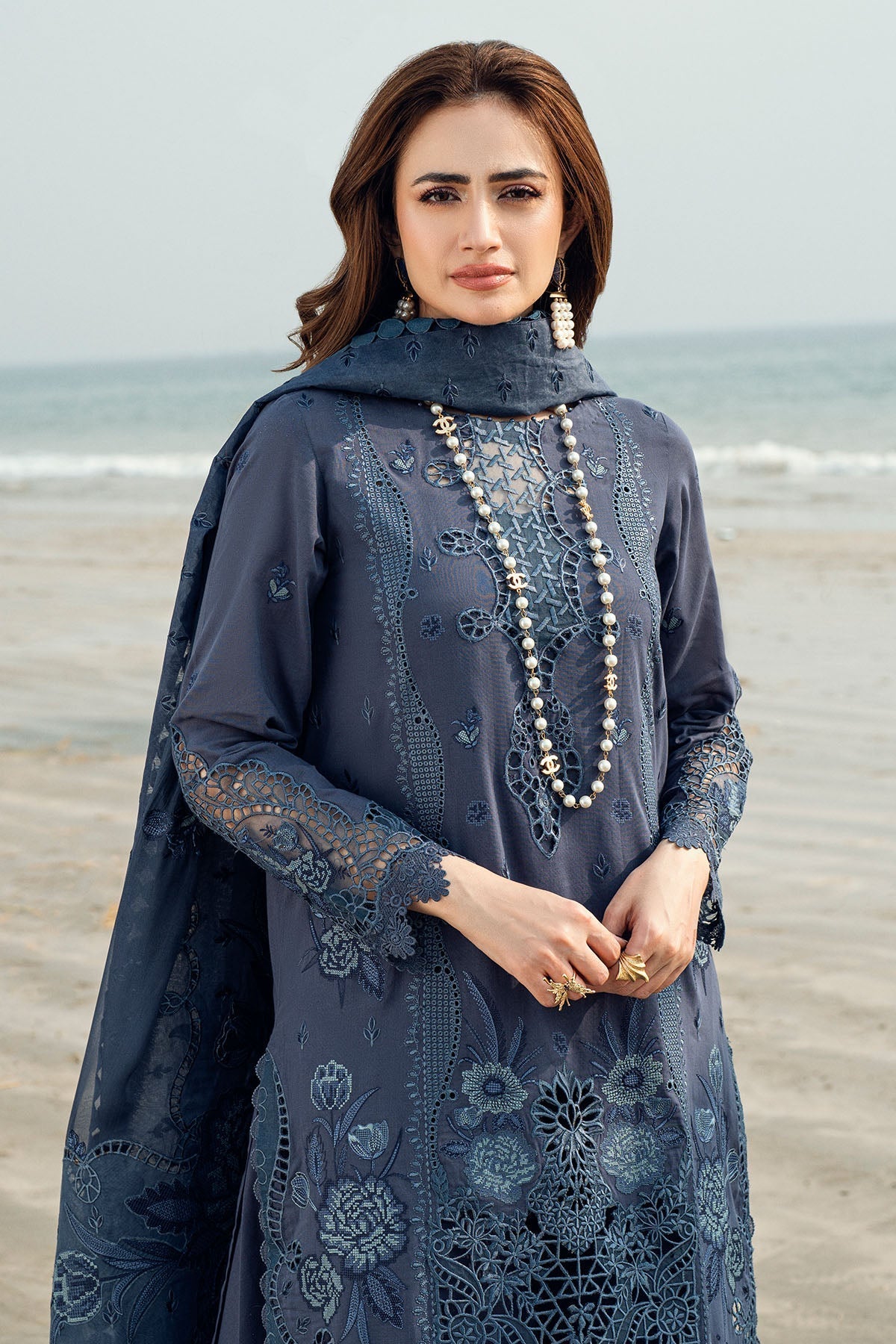 Nureh | Khuwab Luxury Lawn | NE-146 M Blue Gray Lawn