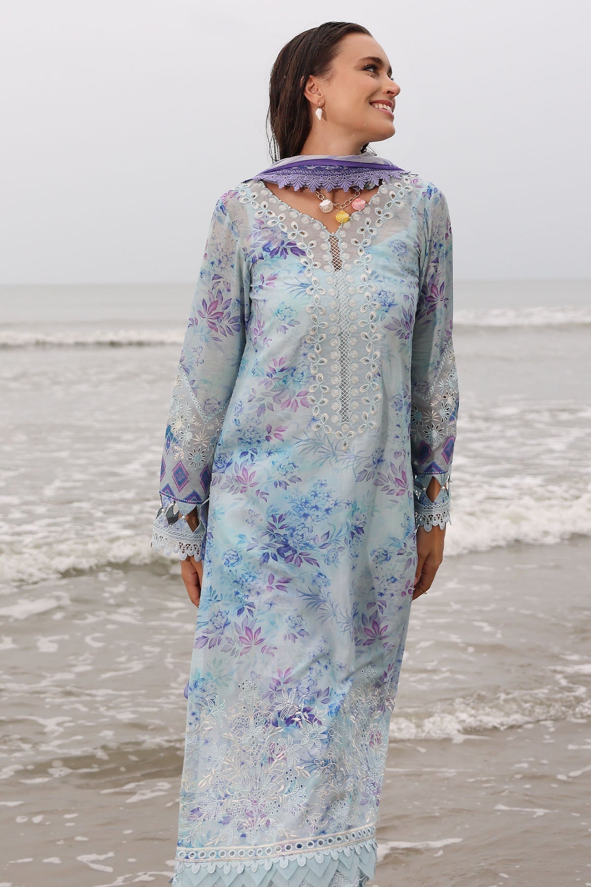 Nureh | Gardenia Embroidered Lawn 25 | NSG-176 S Light Blue Lawn