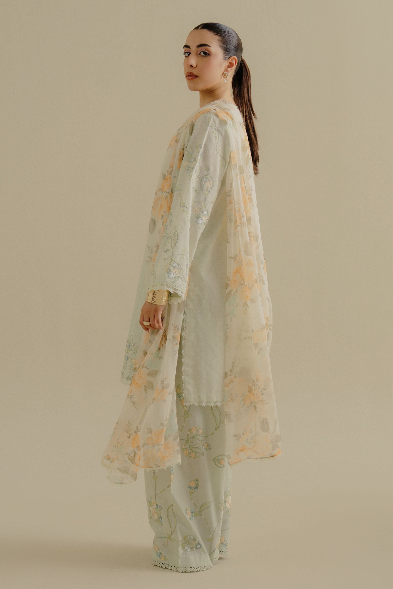 Zara Shahjahan | Coco Lawn 25 | Elva-1B Custom Size Greenish Grey Lawn