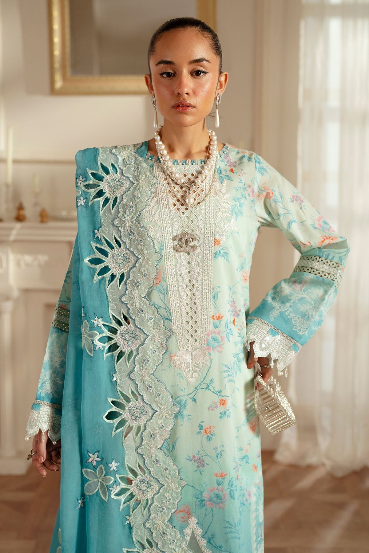 Nureh | Feya Eid Lawn | FE-06 L Ice Blue Lawn