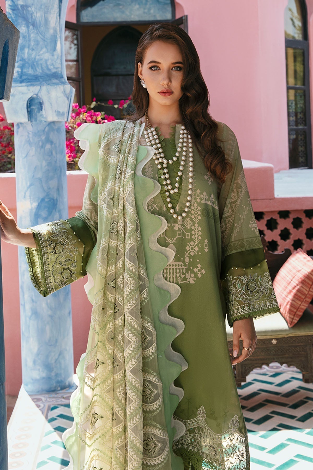 Nureh | Maya Swiss Lawn | NS-64 M Olive Green Lawn