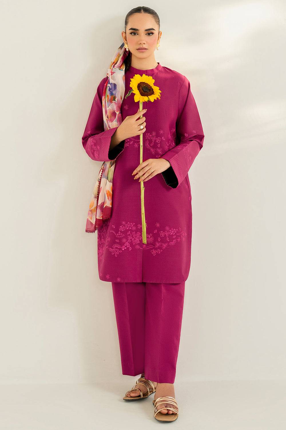 Farasha | Thread Lines Embroidered | Fuchsia Fern - Pakistani Designer Dress - by Farasha - Type : Ladies Clothes - 100% Original at Saira Sultan