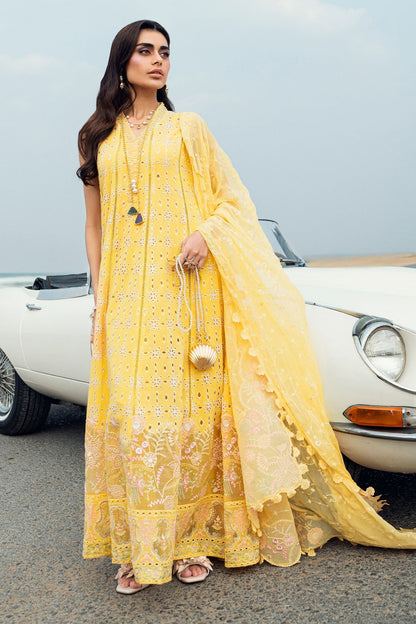 Nureh | Khuwab Luxury Lawn | NE-144 XS Lime Yellow Long Open Shirt