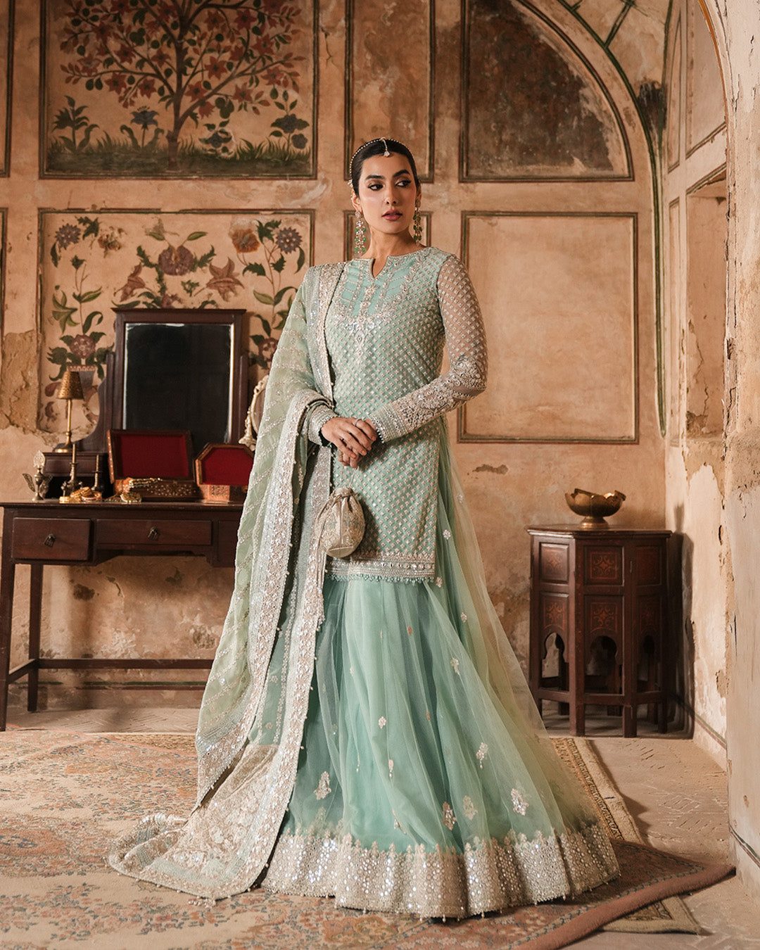 Faiza Saqlain | Zimmal Formals | Valari M Ice Blue Net