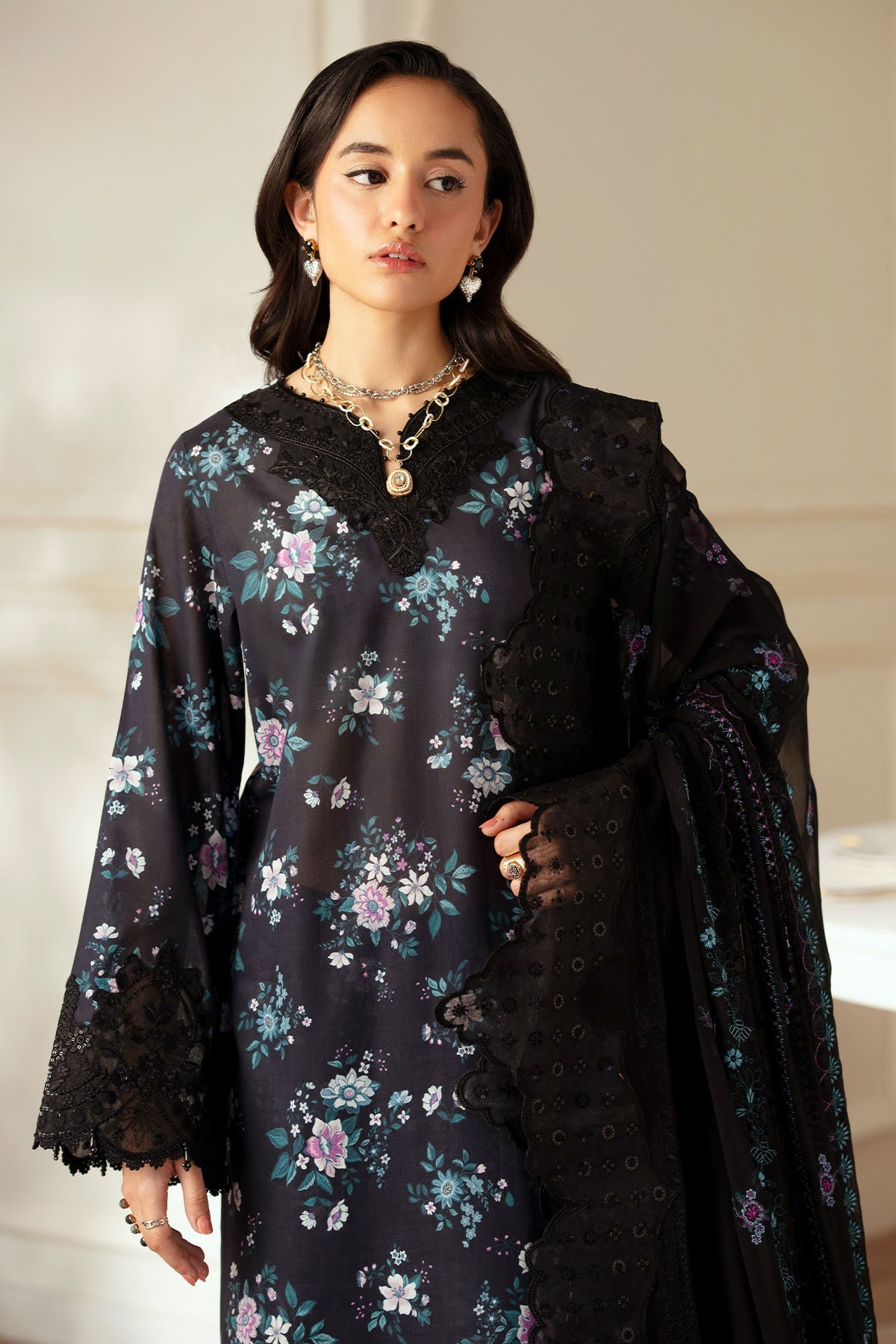 Nureh | Feya Eid Lawn | FE-04 M Black Lawn