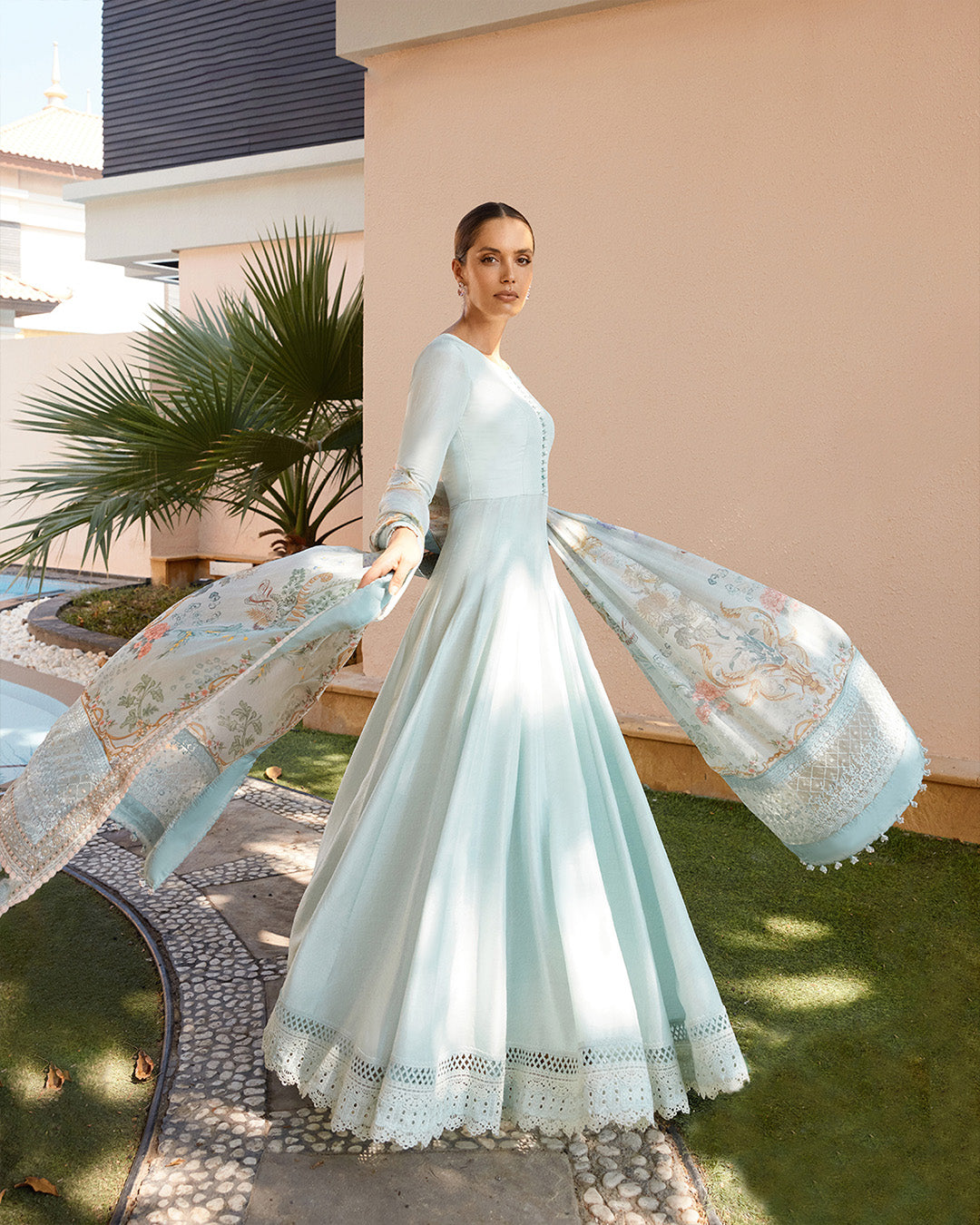 Faiza Saqlain | Carmela Luxury Pret | Latissa XL Ice Blue Korean Raw Silk