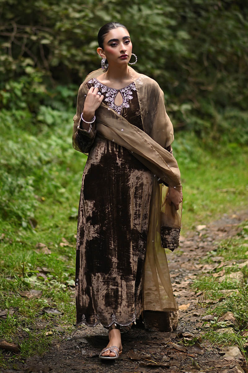 Hue Pret | Farasha Luxury Winter | Baran Custom Size Dull Brown Pure Velvet