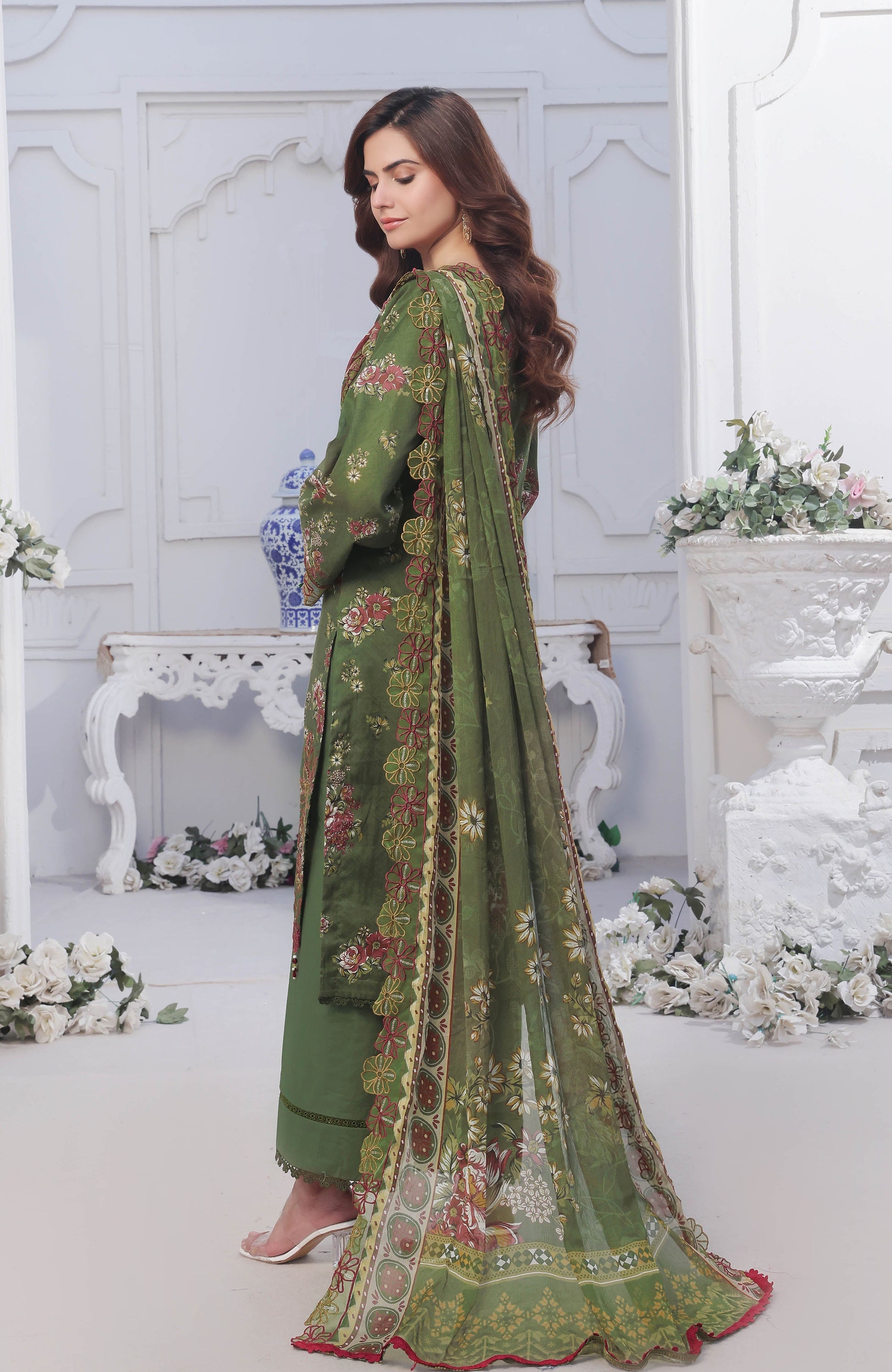 Al Zohaib | Applique Kari Cutwork Edit 25 | ACE-25-03 S Deep Olive Green Chikankari