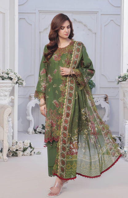 Al Zohaib | Applique Kari Cutwork Edit 25 | ACE-25-03 M Deep Olive Green Chikankari
