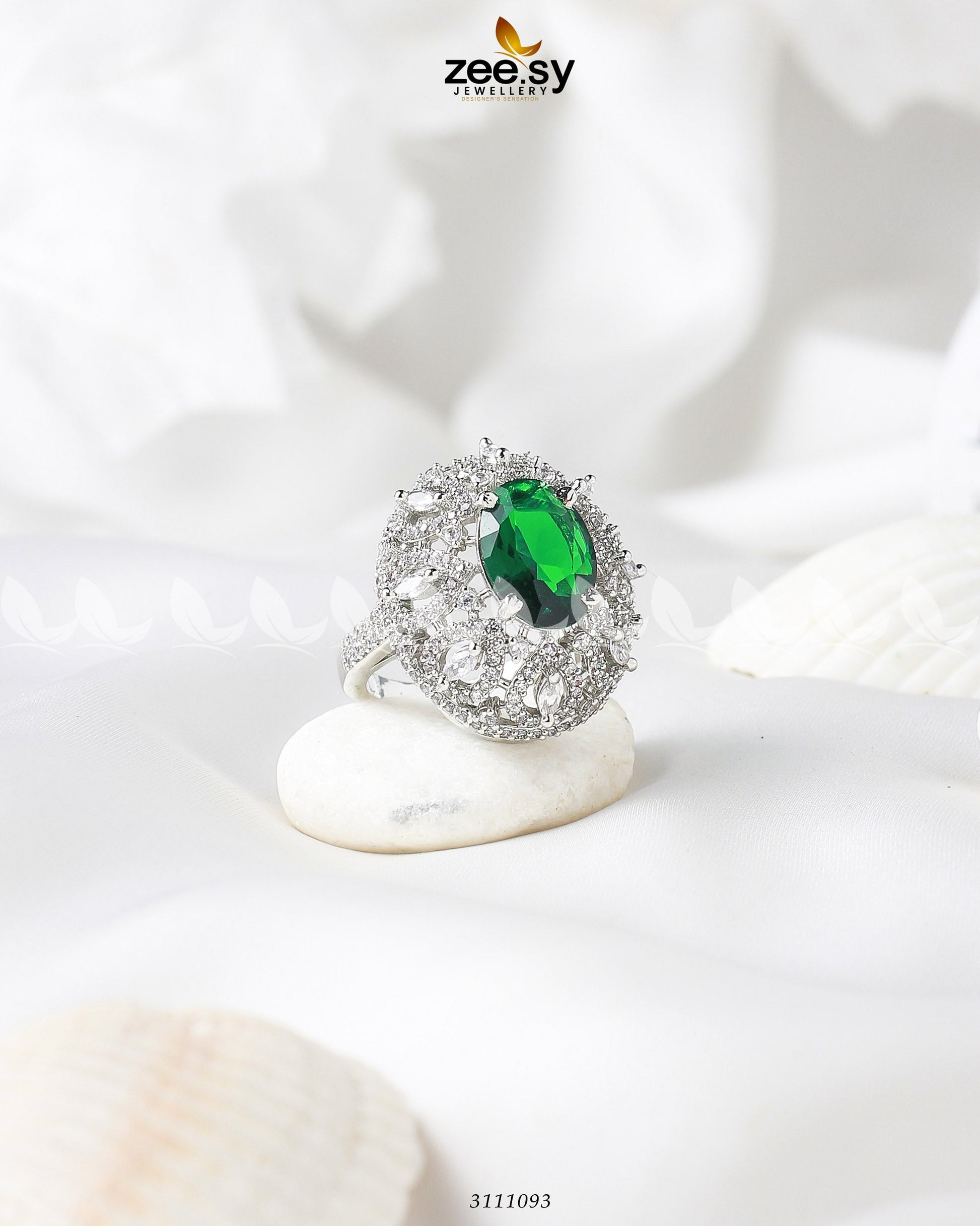 Kohinoor Ring Silver Emerald Green