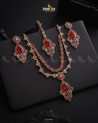 Sushmita Necklace Set Golden Ruby