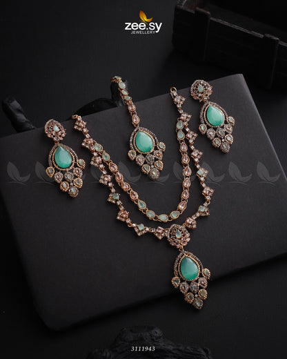 Sushmita Necklace Set Golden Mint Green