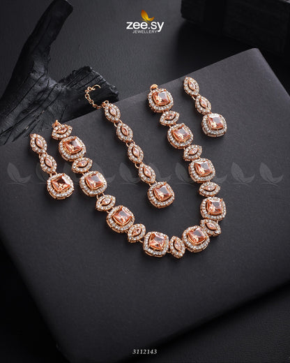 Scabiosa Necklace Set Golden Champagne