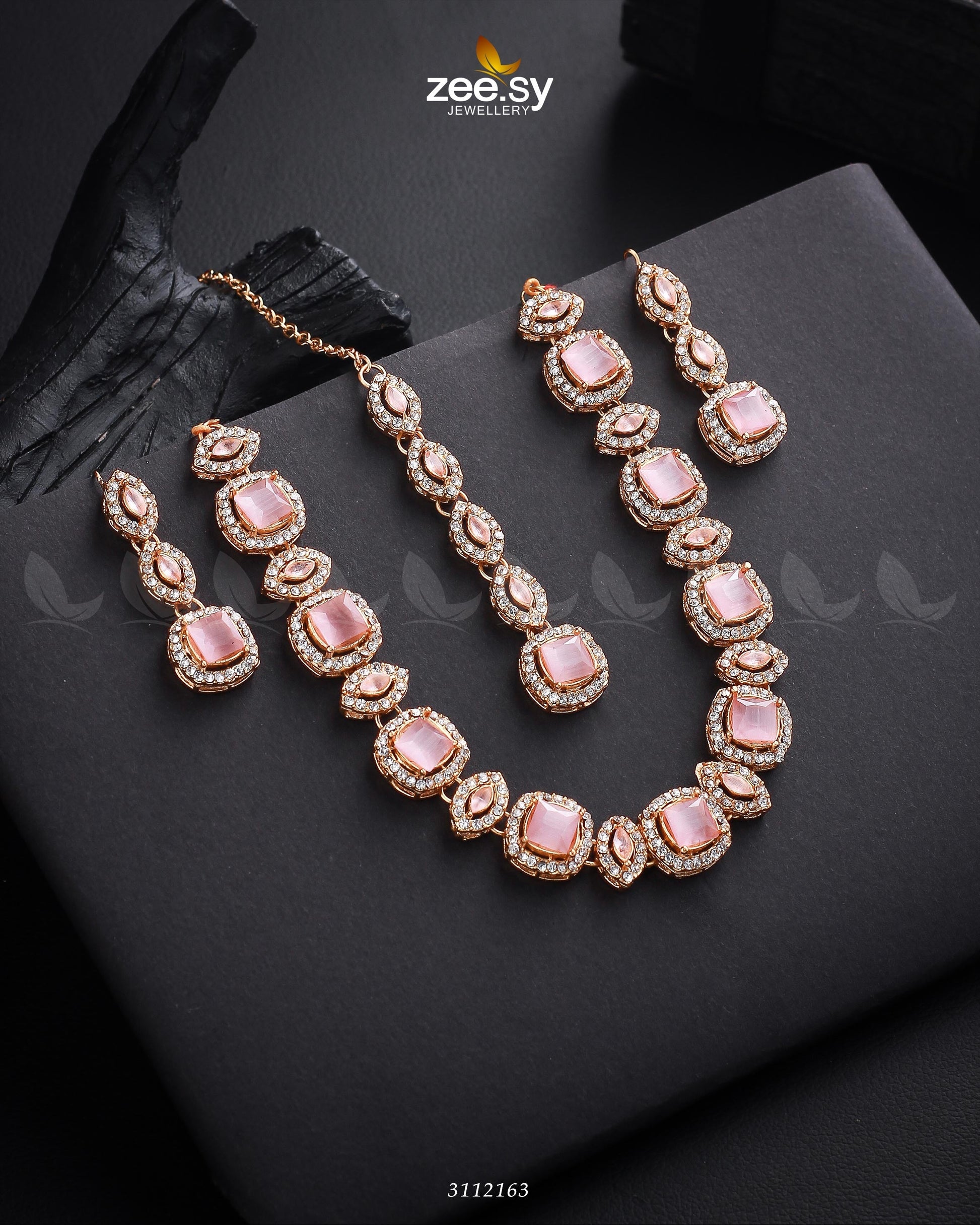 Scabiosa Necklace Set Golden Mint Pink