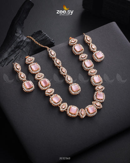Scabiosa Necklace Set Golden Mint Pink