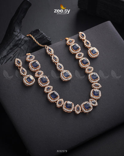 Scabiosa Necklace Set Golden Blue