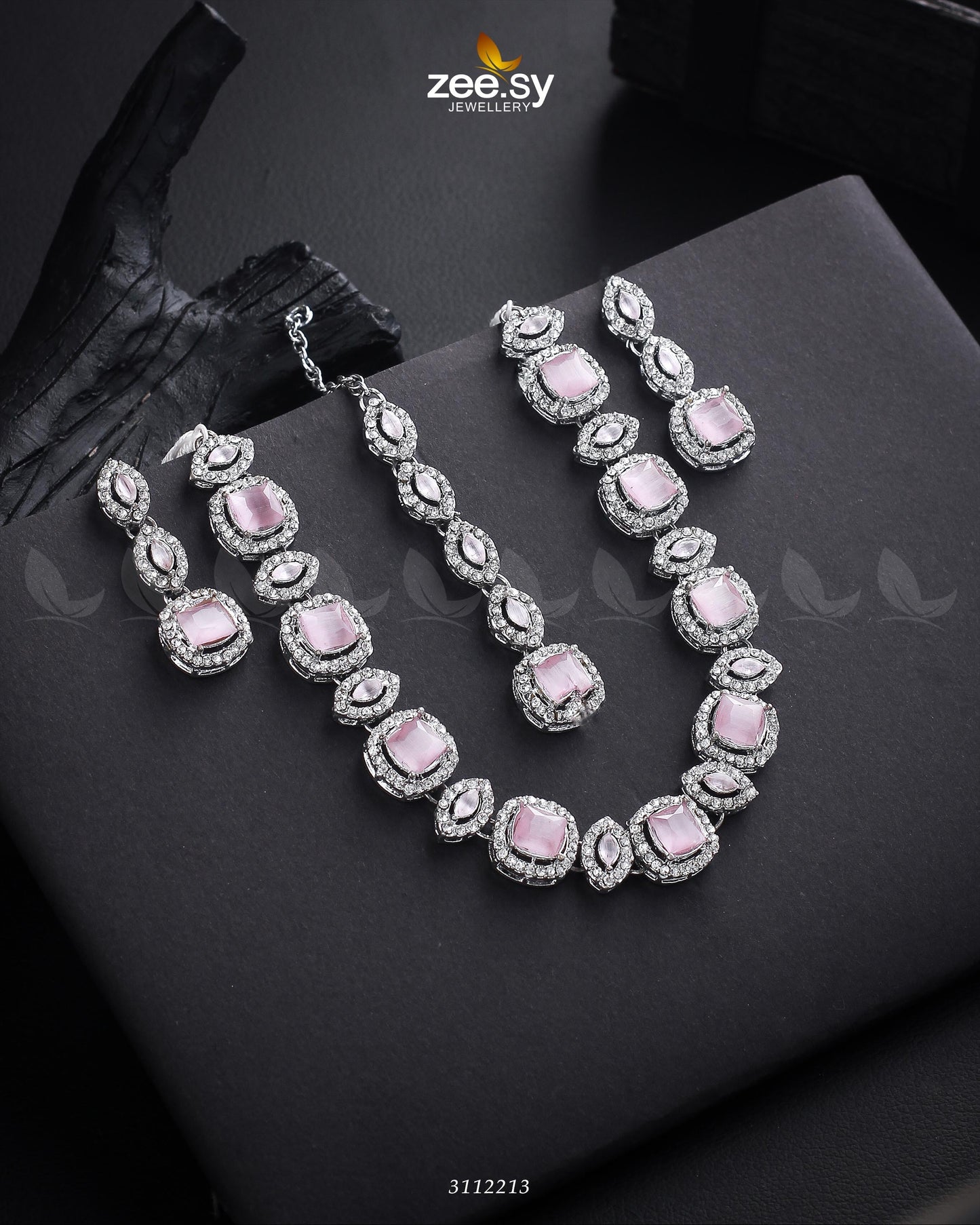 Scabiosa Necklace Set Silver Mint Pink
