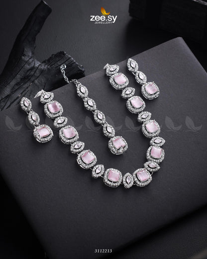 Scabiosa Necklace Set Silver Mint Pink