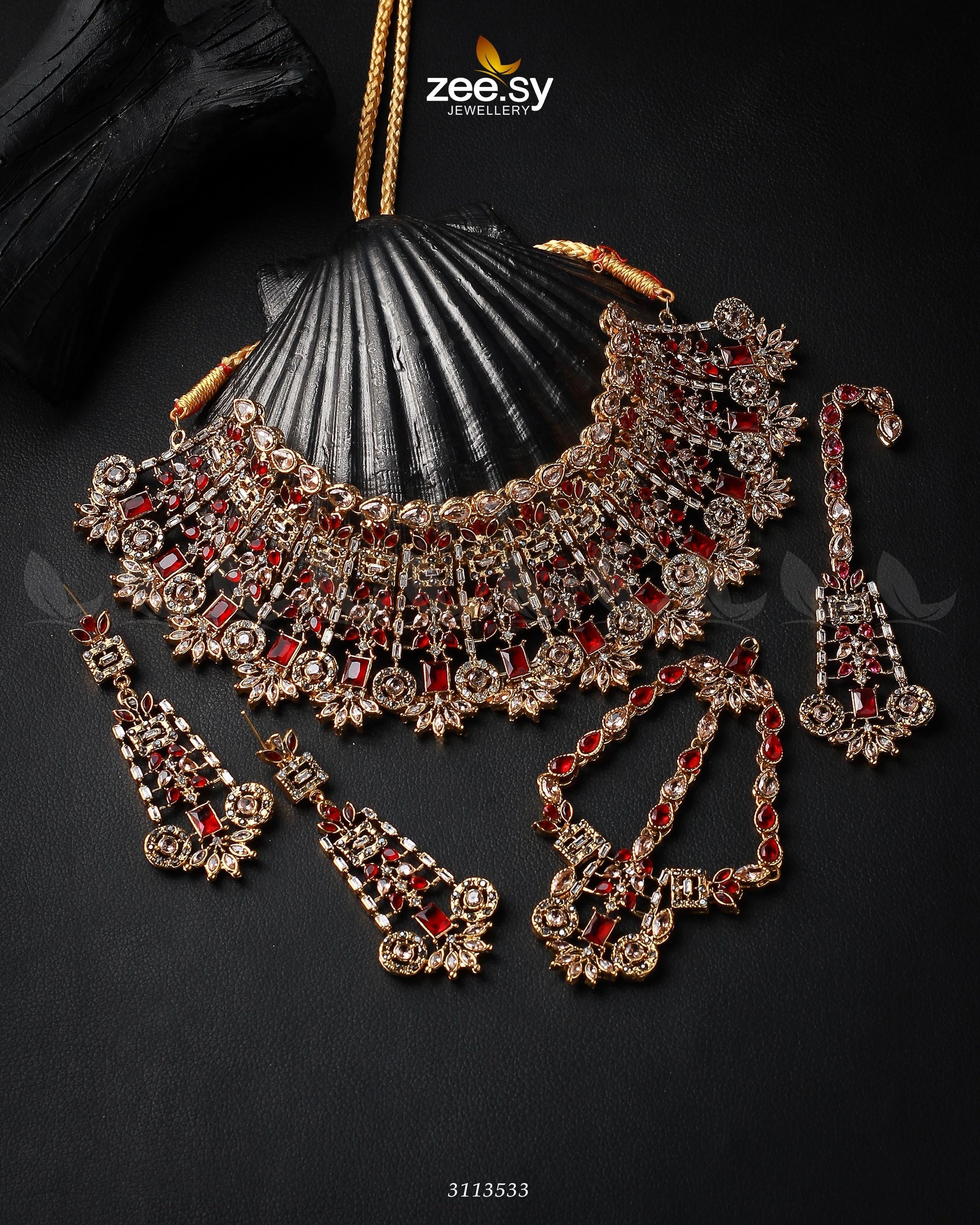 Resham Bridal Set Golden Red