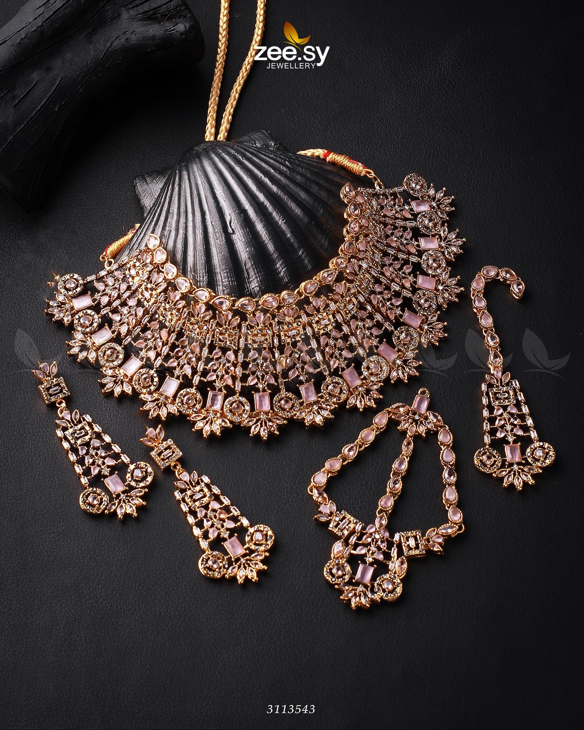 Resham Bridal Set Golden Mint Pink