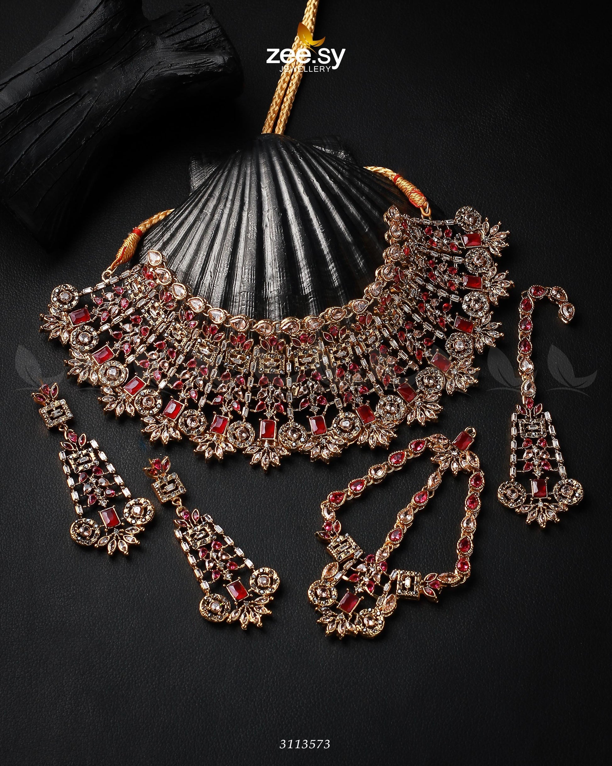 Resham Bridal Set Golden Ruby