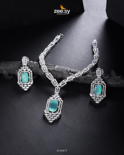 Sharmeen Necklace Set Silver Mint Green