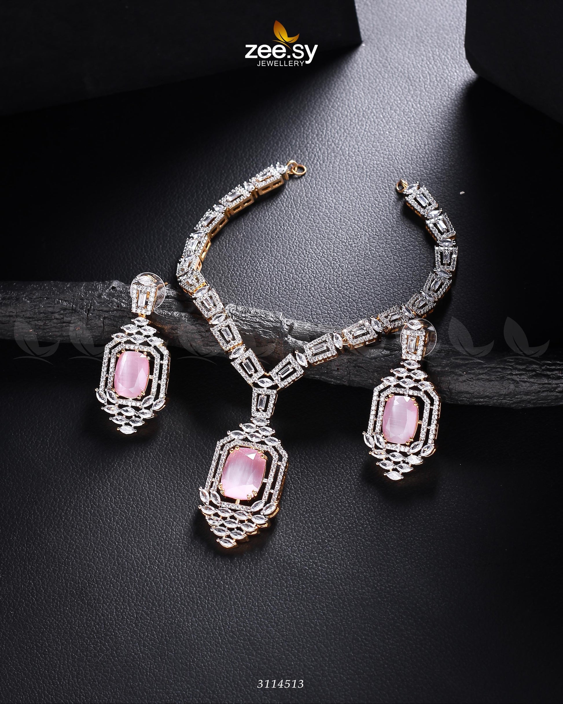 Sharmeen Necklace Set Golden Mint Pink