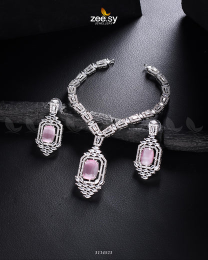 Sharmeen Necklace Set Silver Mint Pink