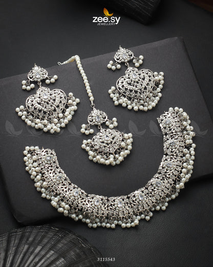 Gracious Necklace Set Silver Pearl